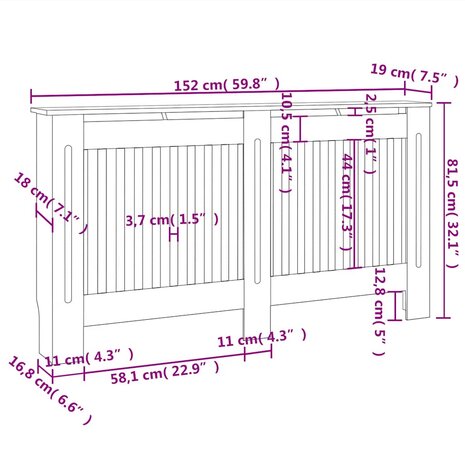 Radiatorombouw 152x19x81,5 cm MDF 9