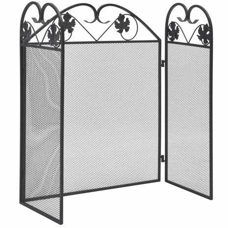 Haardscherm 3 panelen ijzer zwart 2