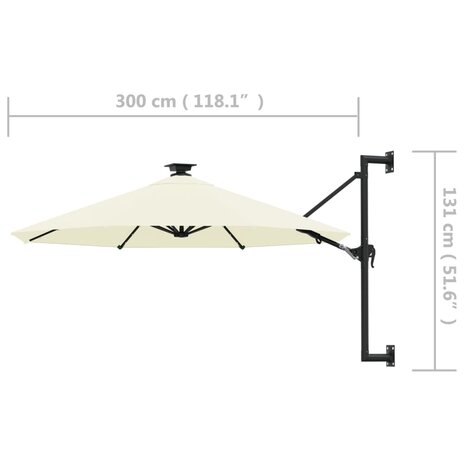 Wandparasol met LED&apos;s 300 cm zandkleurig 9