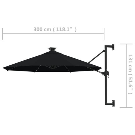 Wandparasol met LED&apos;s 300 cm zwart 9