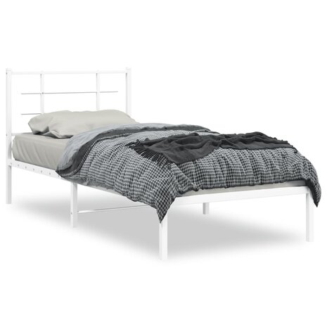 Bedframe met hoofdbord metaal wit 90x190 cm 2