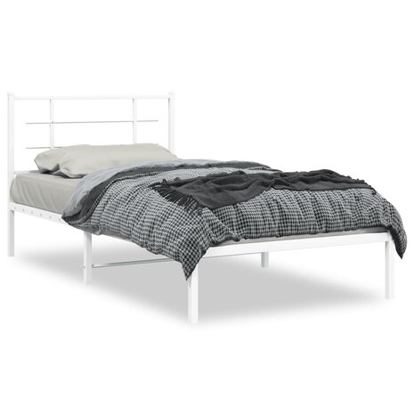 Bedframe met hoofdbord metaal wit 100x200 cm 2