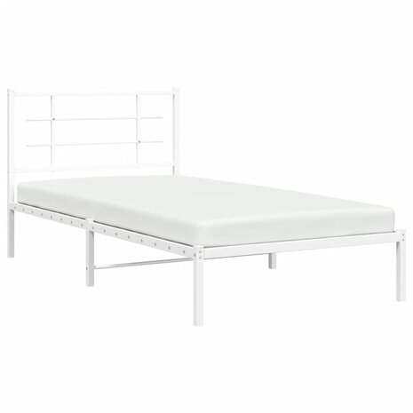 Bedframe met hoofdbord metaal wit 107x203 cm 4