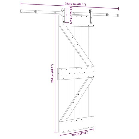 Schuifdeur met beslag 70x210 cm massief grenenhout 8