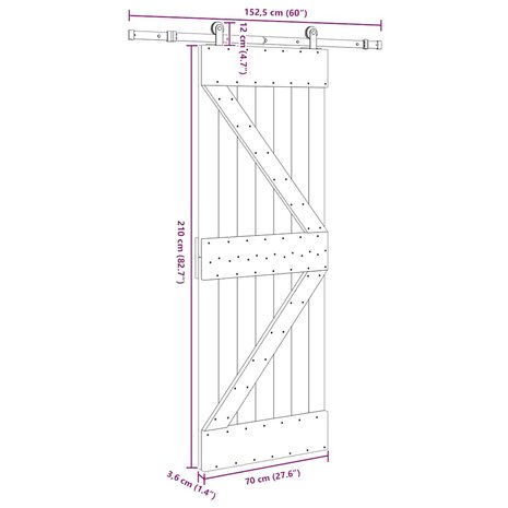 Schuifdeur met beslag 70x210 cm massief grenenhout 8