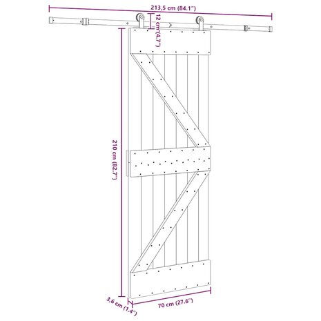 Schuifdeur met beslag 70x210 cm massief grenenhout 8