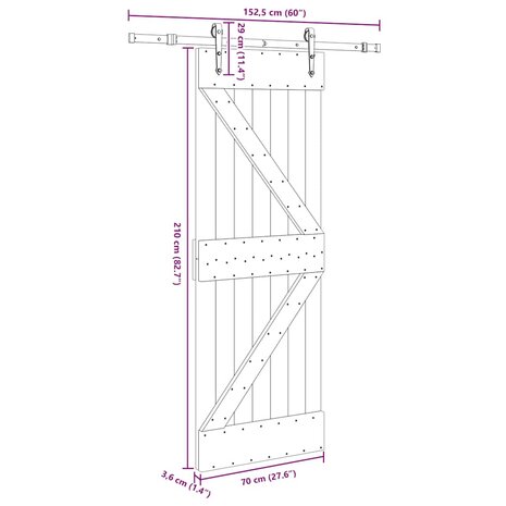 Schuifdeur met beslag 70x210 cm massief grenenhout 8