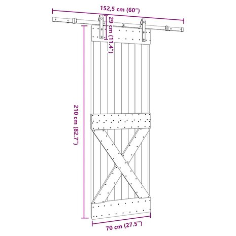 Schuifdeur met beslag 70x210 cm massief grenenhout 8