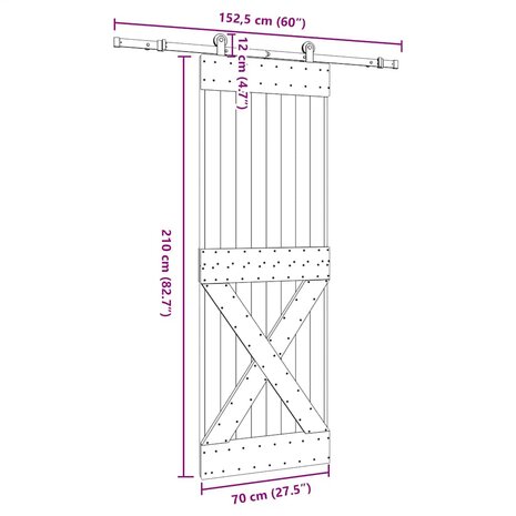 Schuifdeur met beslag 70x210 cm massief grenenhout 8