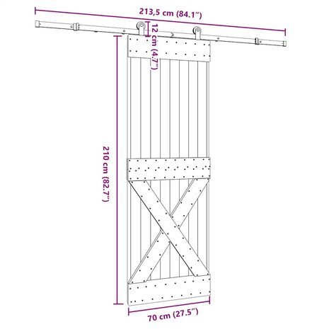 Schuifdeur met beslag 70x210 cm massief grenenhout 8