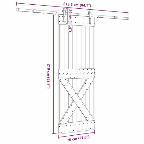 Schuifdeur met beslag 70x210 cm massief grenenhout 8