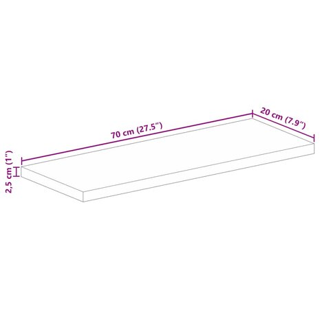Tafelblad rechthoekig 70x20x2,5 cm massief mangohout 9