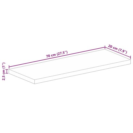 Tafelblad rechthoekig 70x20x2,5 cm massief mangohout 9