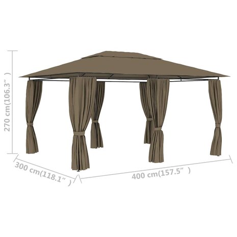 Tuinpaviljoen met gordijnen 180 g/m² 4x3 m taupe 9