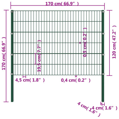 Schuttingpaneel met palen 1,7x1,2 m ijzer groen 4