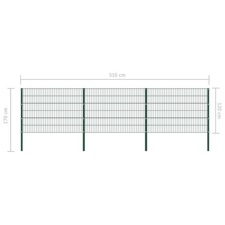 Schuttingpaneel met palen 5,1x1,2 m ijzer groen 5