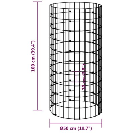 Gabion paal rond Ø50x100 cm gegalvaniseerd staal 6