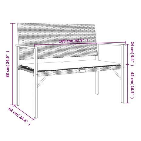 Tuinbank 2-zits met kussen poly rattan grijs 9
