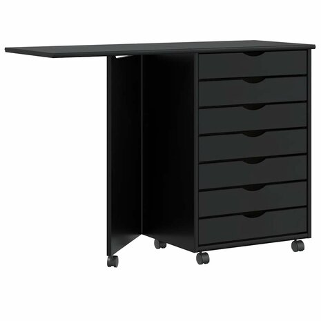 Rolkast met bureau MOSS massief grenenhout zwart 1
