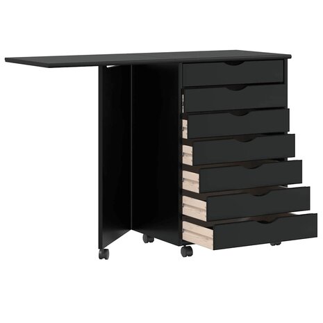 Rolkast met bureau MOSS massief grenenhout zwart 6