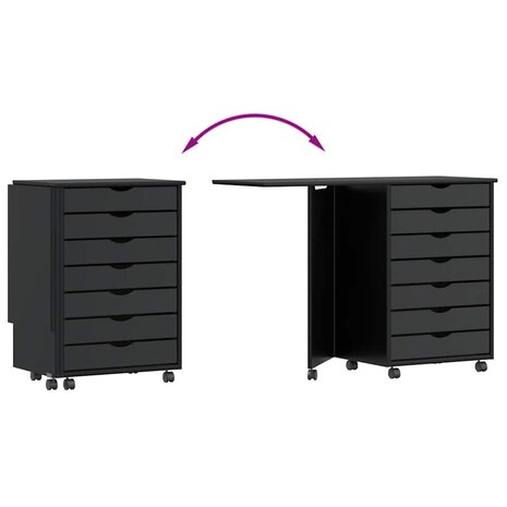 Rolkast met bureau MOSS massief grenenhout zwart 7
