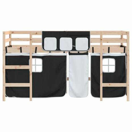 Kinderhoogslaper met gordijnen 90x200 cm grenenhout wit zwart 5
