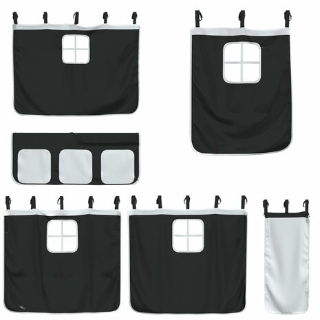 Kinderhoogslaper met gordijnen 90x200 cm grenenhout wit zwart 7