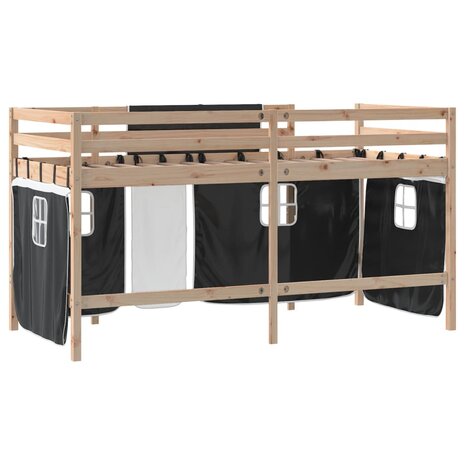 Kinderhoogslaper met gordijnen 90x200 cm grenenhout wit zwart 9