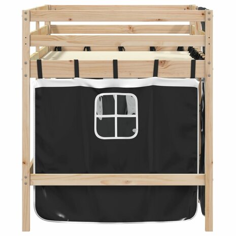 Kinderhoogslaper met gordijnen 90x200 cm grenenhout wit zwart 5