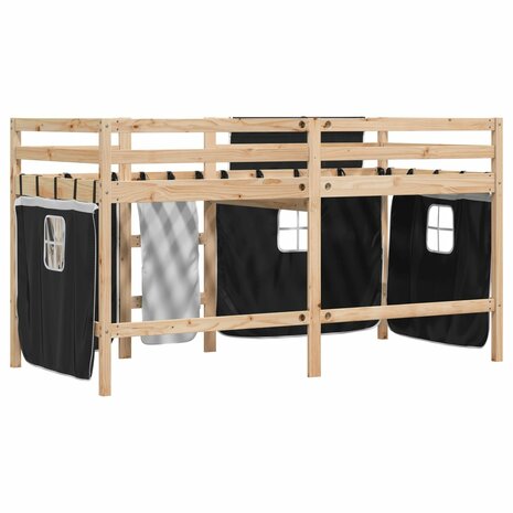 Kinderhoogslaper met gordijnen 90x200 cm grenenhout wit zwart 6