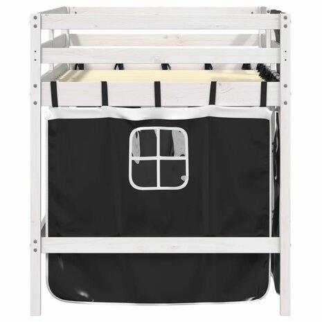 Kinderhoogslaper met gordijnen 90x200 cm grenenhout wit zwart 5