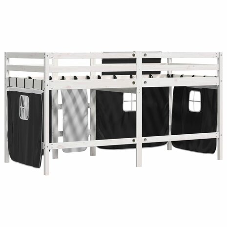 Kinderhoogslaper met gordijnen 90x200 cm grenenhout wit zwart 6