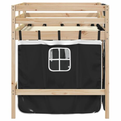 Kinderhoogslaper met gordijnen 90x190 cm grenenhout wit zwart 5