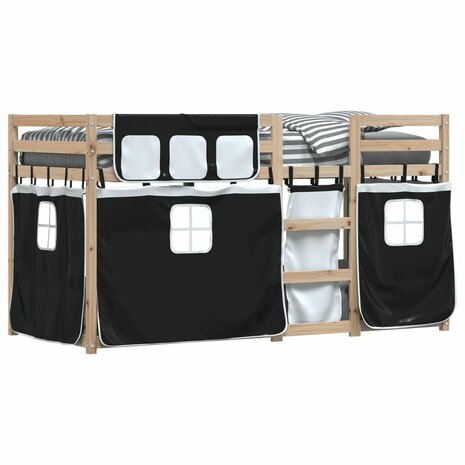 Stapelbed met gordijnen 90x200 cm grenenhout wit en zwart 4