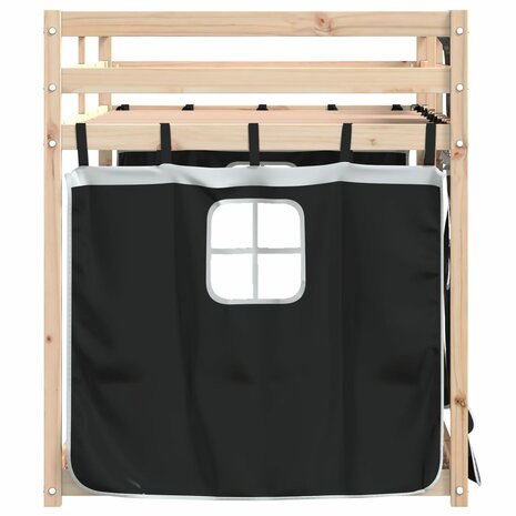 Stapelbed met gordijnen 90x200 cm grenenhout wit en zwart 6