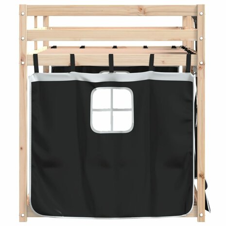 Stapelbed met gordijnen 80x200 cm grenenhout wit en zwart 6
