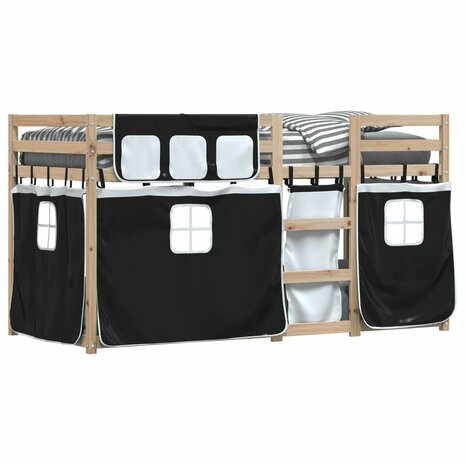 Stapelbed met gordijnen 75x190 cm grenenhout wit en zwart 4