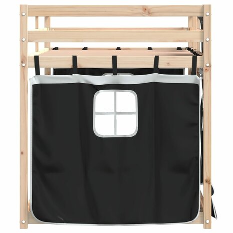 Stapelbed met gordijnen 75x190 cm grenenhout wit en zwart 6