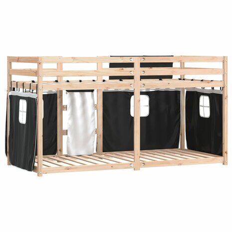 Stapelbed met gordijnen 75x190 cm grenenhout wit en zwart 7