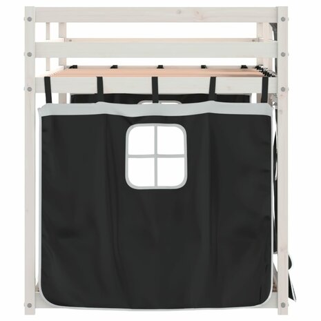 Stapelbed met gordijnen 90x200 cm grenenhout wit en zwart 6