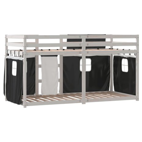 Stapelbed met gordijnen 90x200 cm grenenhout wit en zwart 7