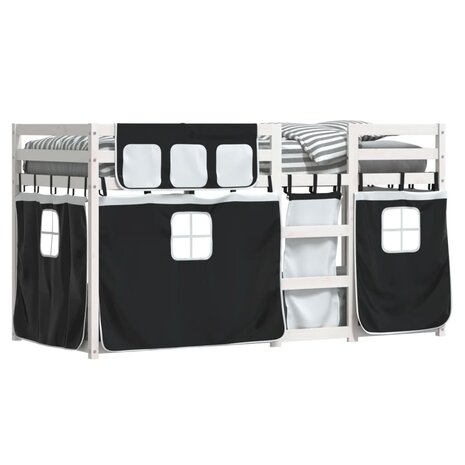 Stapelbed met gordijnen 90x190 cm grenenhout wit en zwart 4
