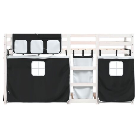 Stapelbed met gordijnen 90x190 cm grenenhout wit en zwart 5