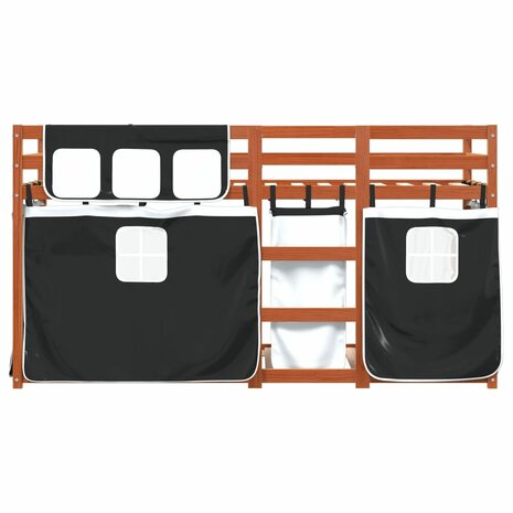 Stapelbed met gordijnen 90x200 cm grenenhout wit en zwart 5