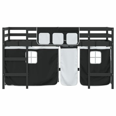 Kinderhoogslaper met gordijnen 90x200 cm grenenhout wit zwart 5