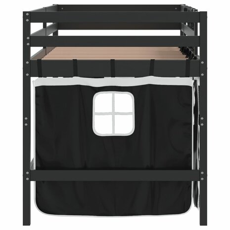 Kinderhoogslaper met gordijnen 90x200 cm grenenhout wit zwart 8