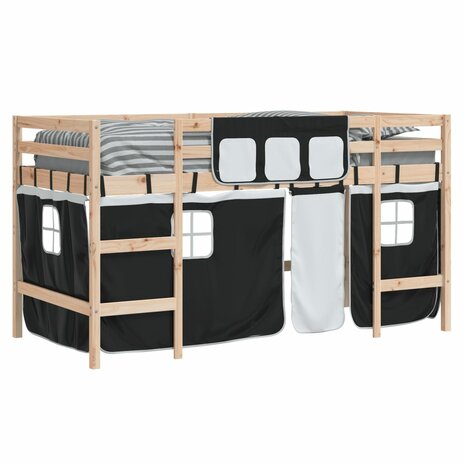 Kinderhoogslaper met gordijnen 90x190 cm grenenhout wit zwart 4
