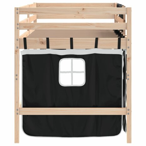 Kinderhoogslaper met gordijnen 90x190 cm grenenhout wit zwart 8