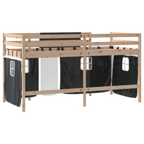 Kinderhoogslaper met gordijnen 90x190 cm grenenhout wit zwart 9
