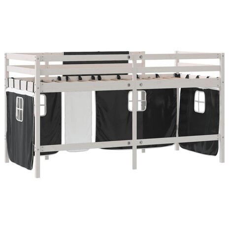Kinderhoogslaper met gordijnen 90x190 cm grenenhout wit zwart 9
